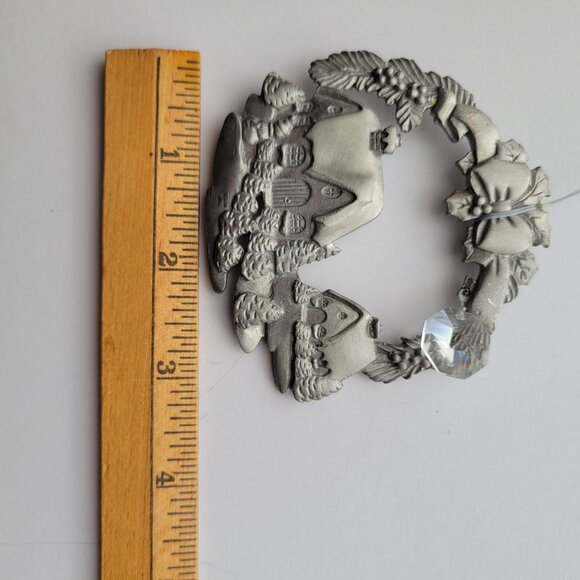Handcrafted Pewter Christmas Wreath Ornament With Crystal Accent - Picture 2 of 10